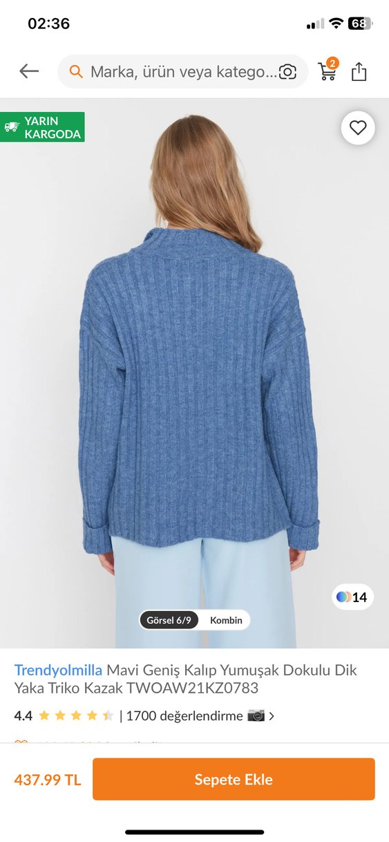 Trendyolmilla Mavi Geniş Kalıp V Yaka Triko Kazak - Görsel 2