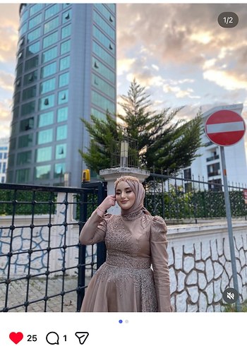 Uzun Kol Drapeli Bej Tesettür Abiye - Görsel 4