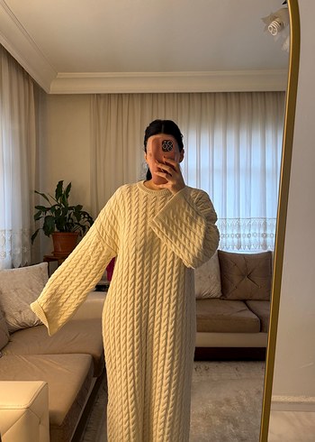 Kadın Beyaz Uzun Triko Elbise - Görsel 3