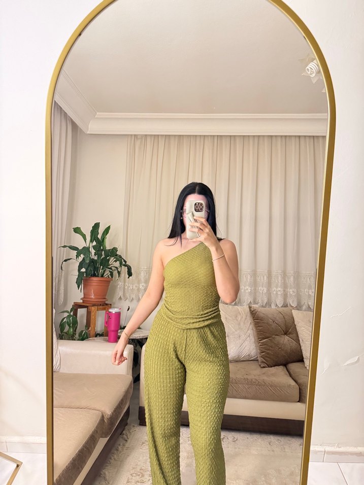 Kadın Fit Kesim Straplez Triko Tulum - Görsel 2