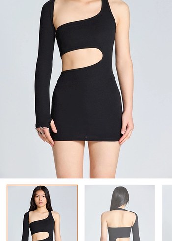 Tek kol pencere detaylı  Elbise - Görsel 3