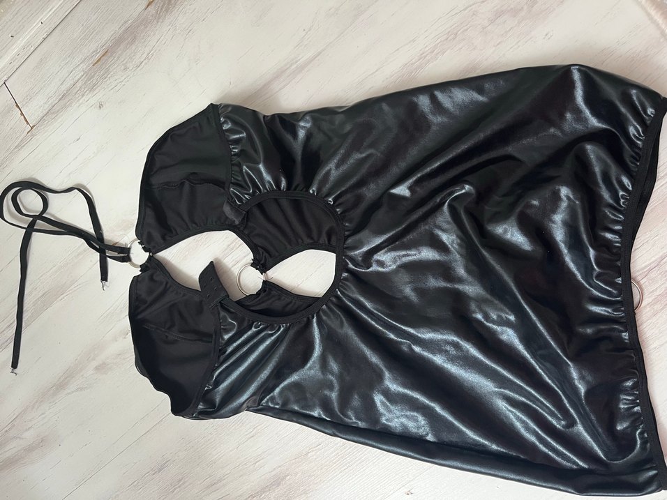 Siyah Parlak deri görünümlü fantezi  gecelik/ elbise - Görsel 2