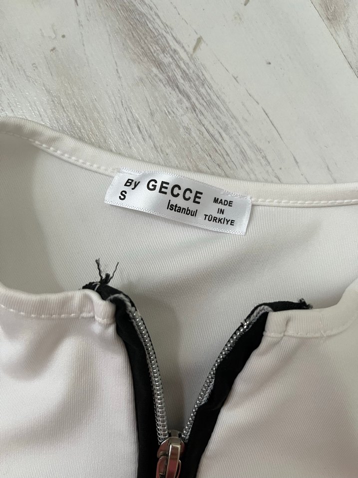 Beyaz, Siyah Şeritli  Fermuarlı crop - Görsel 2