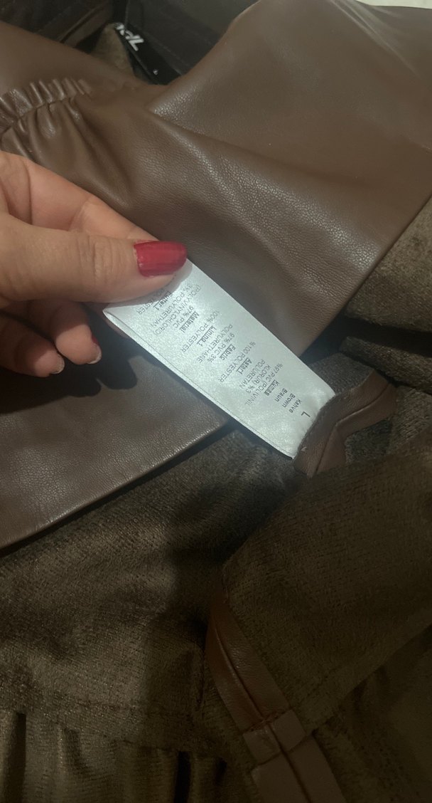 Kahverengi Deri Fırfırlı Midi Etek - Görsel 3