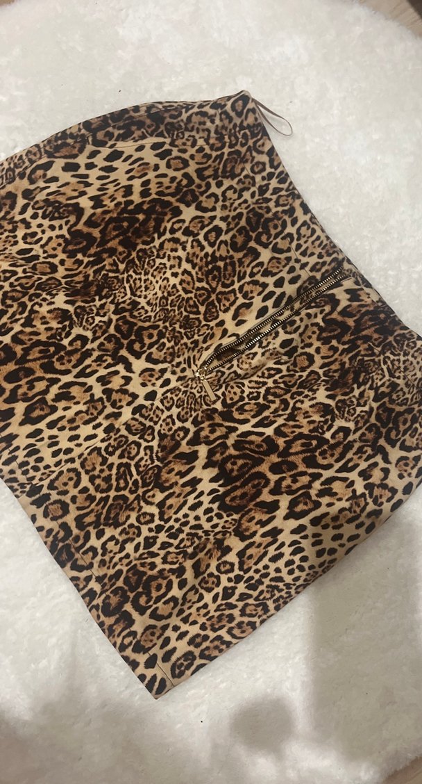 Kahverengi Leopar Desenli Mini Etek - Görsel 3