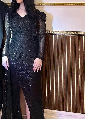 Siyah Drapeli Uzun Abiye Elbise - Görsel 2