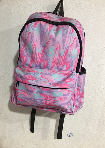 Pembe Bağcıklı Batik Desenli Sırt Çantası - Görsel 4