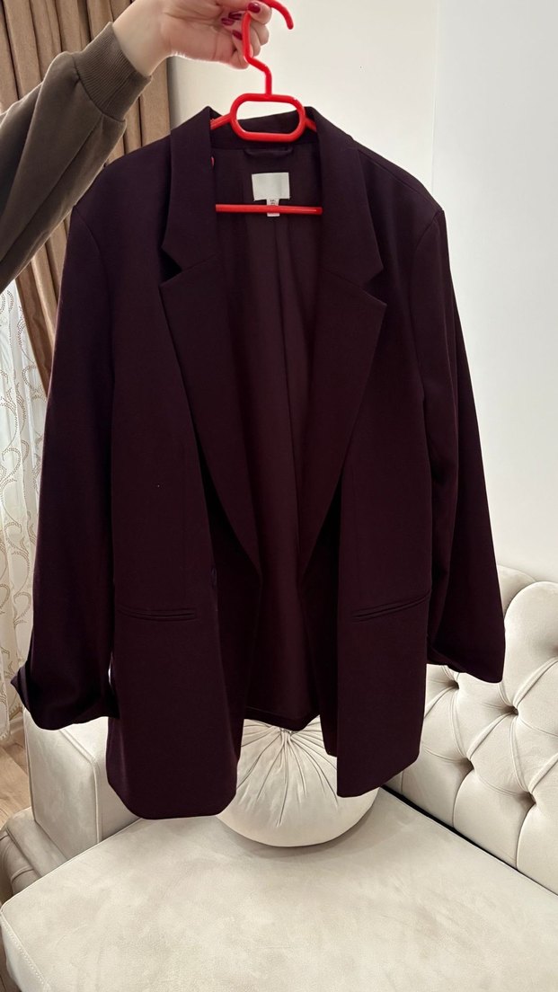 Bordo Düğmeli Kadın Blazer Ceket - Görsel 2