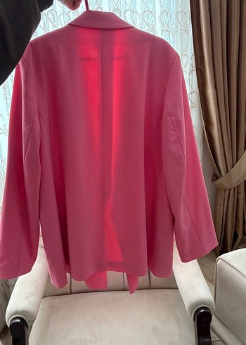 Pembe Düğmeli Kadın Midi Blazer Ceket - Görsel 2