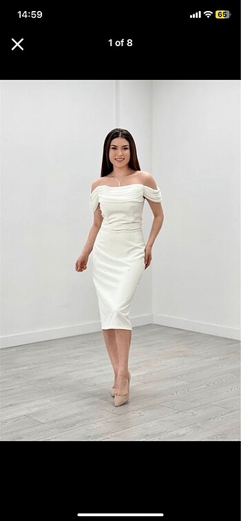Beyaz inci detaylı elbise