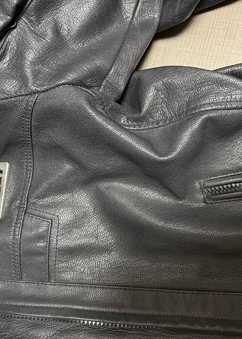 Siyah Deri Biker Ceket, Tokalı, Dar Kesim - Görsel 3