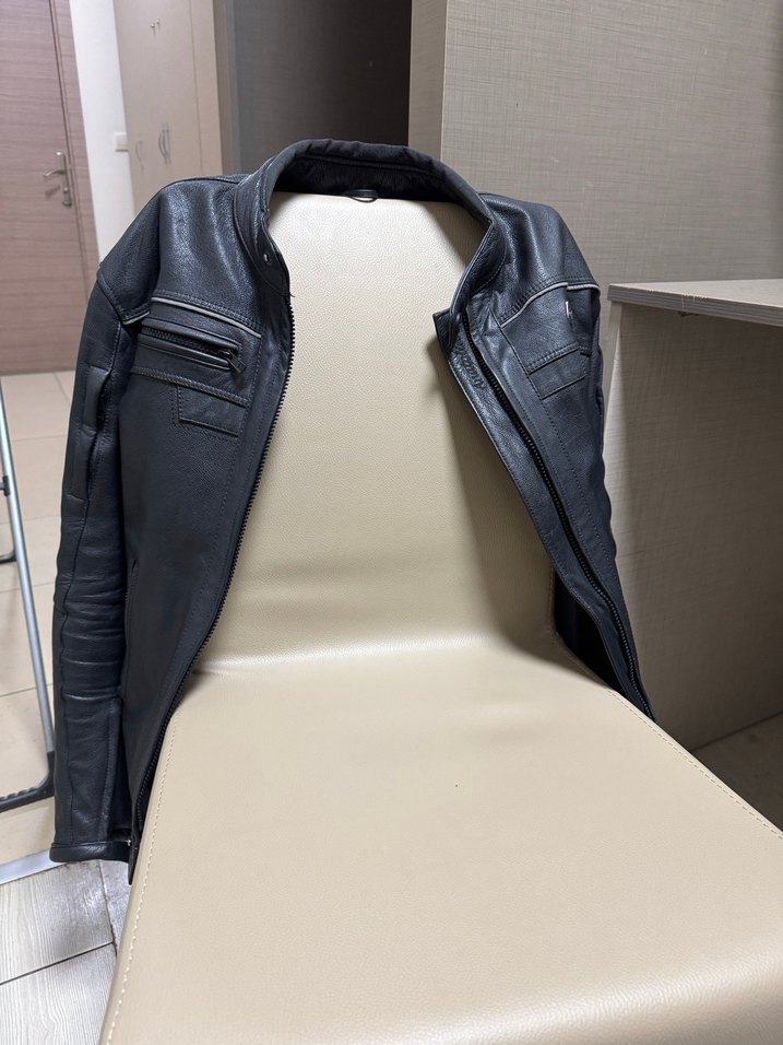 Siyah Deri Biker Ceket, Tokalı, Dar Kesim - Görsel 2