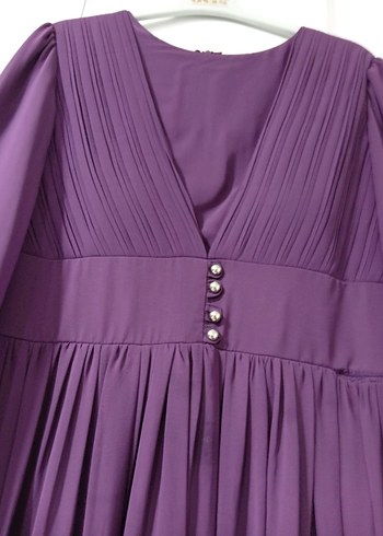 Mor Uzun Piliseli Kadın Elbise - Görsel 3