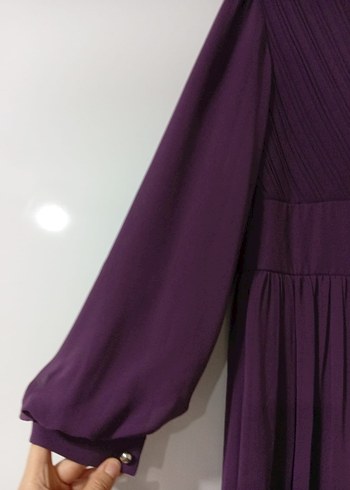 Mor Uzun Piliseli Kadın Elbise - Görsel 4