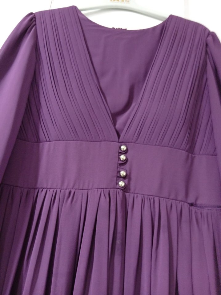 Mor Uzun Piliseli Kadın Elbise - Görsel 3