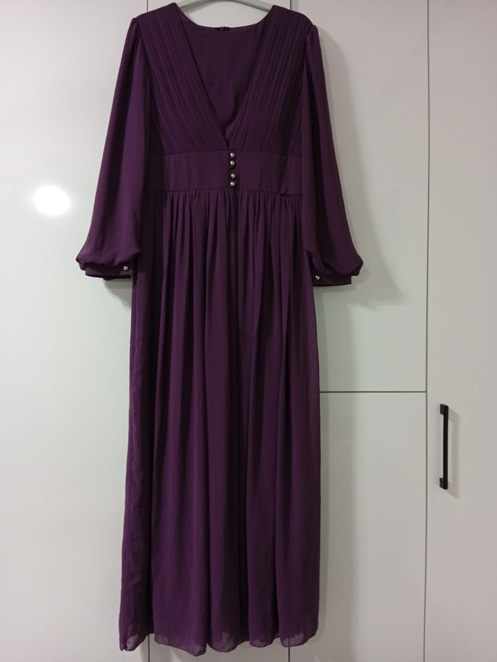Mor Uzun Piliseli Kadın Elbise - Görsel 2
