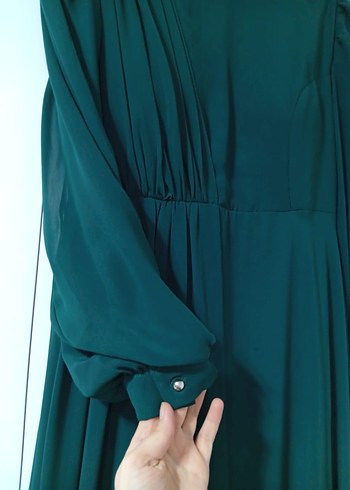 Kadın Yeşil Uzun Kol Drapeli Elbise - Görsel 4