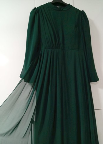 Kadın Yeşil Uzun Kol Drapeli Elbise - Görsel 3