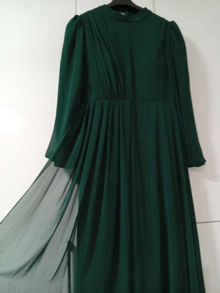 Kadın Yeşil Uzun Kol Drapeli Elbise - Görsel 3