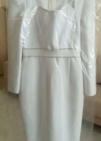 Uzun Kollu Bliss Atelier Beyaz  Kalem Elbise - Görsel 3