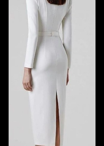 Uzun Kollu Bliss Atelier Beyaz  Kalem Elbise - Görsel 2