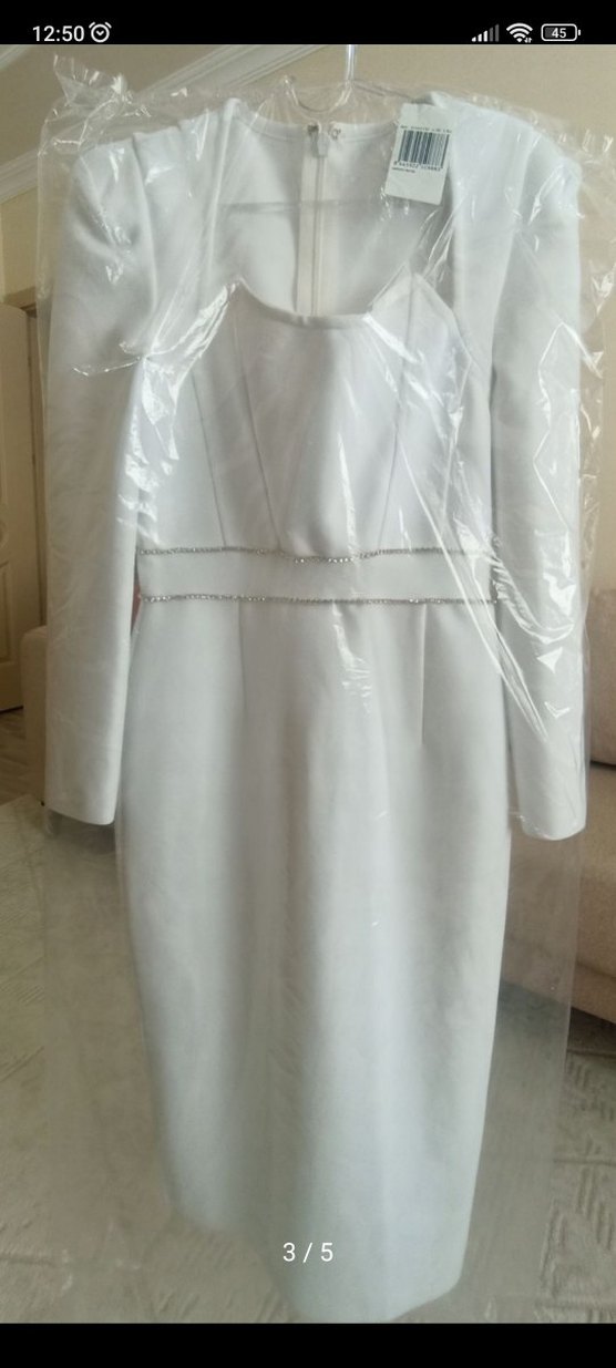 Uzun Kollu Bliss Atelier Beyaz  Kalem Elbise - Görsel 3