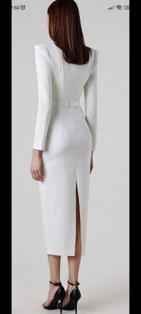 Uzun Kollu Bliss Atelier Beyaz  Kalem Elbise - Görsel 2