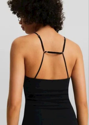 Siyah İnce Askılı Mini Elbise - Görsel 4