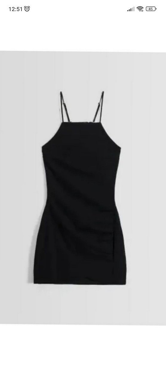 Siyah İnce Askılı Mini Elbise - Görsel 2