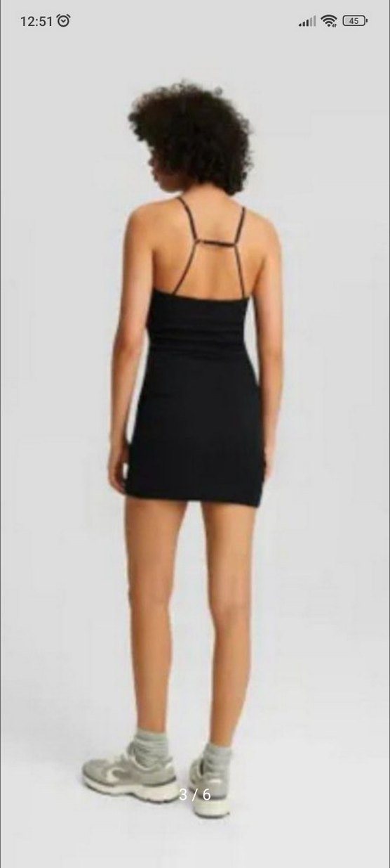 Siyah İnce Askılı Mini Elbise - Görsel 3