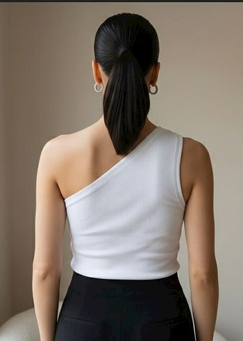 Beyaz Tek Omuz Mini Payetli Bluz - Görsel 3