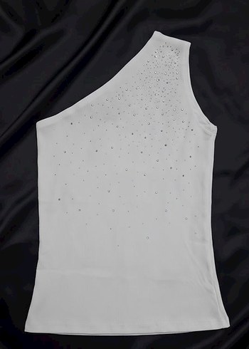 Beyaz Tek Omuz Mini Payetli Bluz - Görsel 4