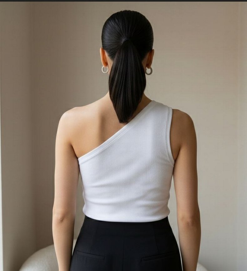 Beyaz Tek Omuz Mini Payetli Bluz - Görsel 3