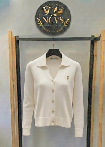 YSL Düğmeli Triko Beyaz Kadın Hırka - Görsel 3