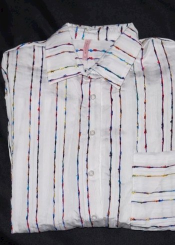 Kadın Bej Çizgili Uzun Kollu Gömlek - Görsel 3