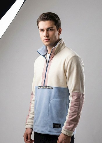 Unisex Yarım Fermuarlı Pastel Renkli Erkek Sweatshirt - Görsel 2