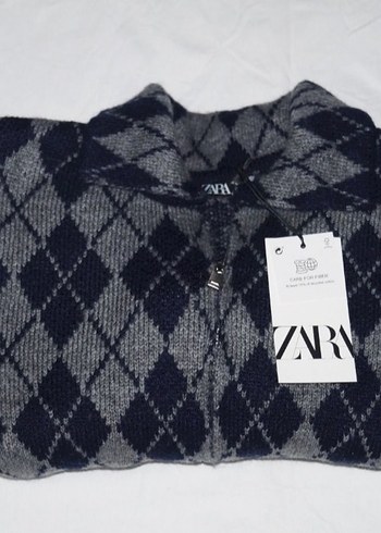 Zara Gri Ekose Desenli Kadın Triko Hırka - Görsel 4