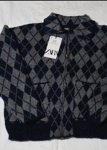 Zara Gri Ekose Desenli Kadın Triko Hırka - Görsel 3