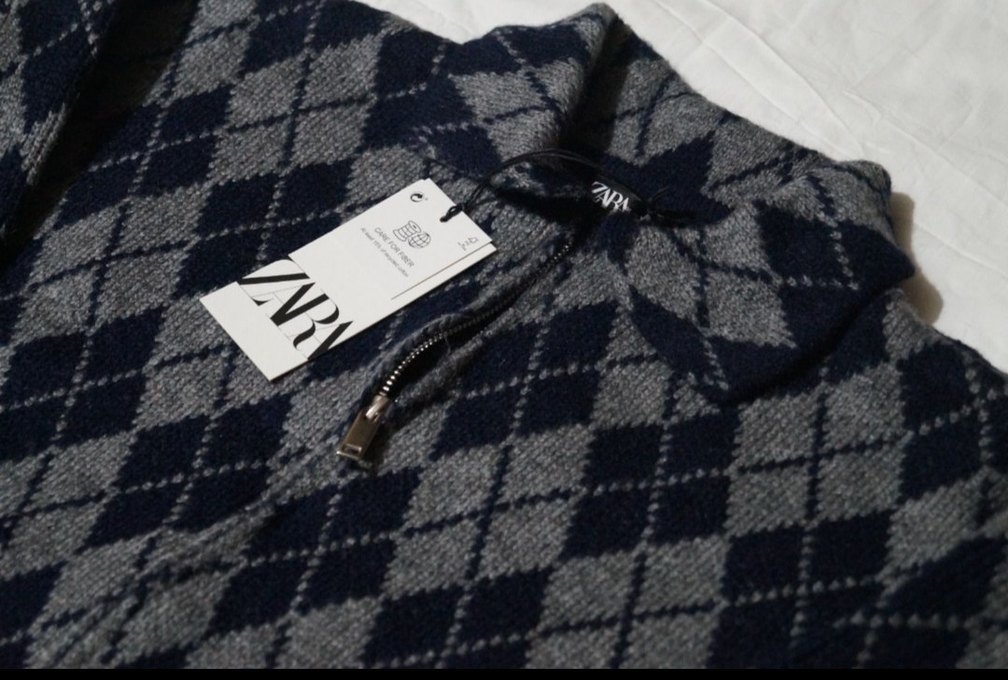 Zara Gri Ekose Desenli Kadın Triko Hırka - Görsel 2