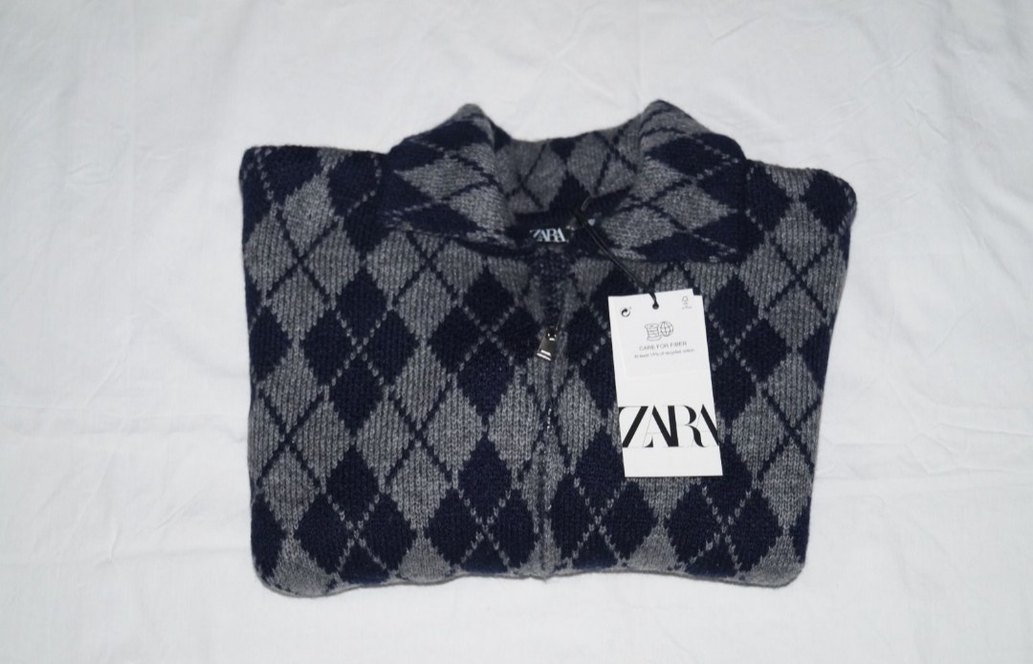 Zara Gri Ekose Desenli Kadın Triko Hırka - Görsel 4