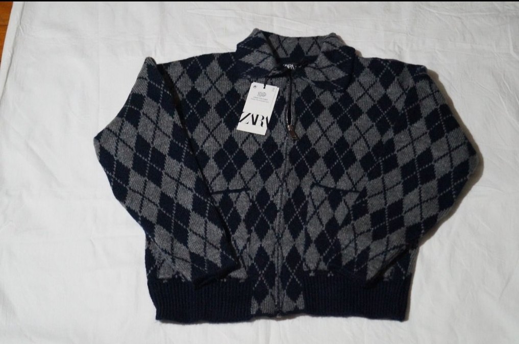 Zara Gri Ekose Desenli Kadın Triko Hırka - Görsel 3