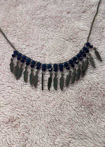 Uzun Mavi Boncuklu Bohem Kolye - Görsel 2