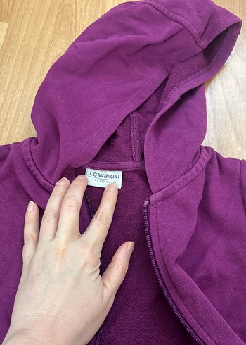 Kız Çocuk Mor Kapüşonlu Fermuarlı Sweatshirt - Görsel 2