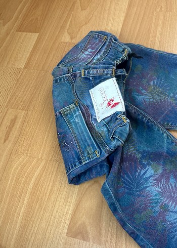 Düğmeli Lacivert Batik Desenli kız çocuk Jean - Görsel 2