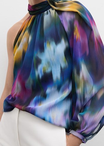 Mango Çok Renkli Bağlama Desenli Drapeli Bluz - Görsel 2