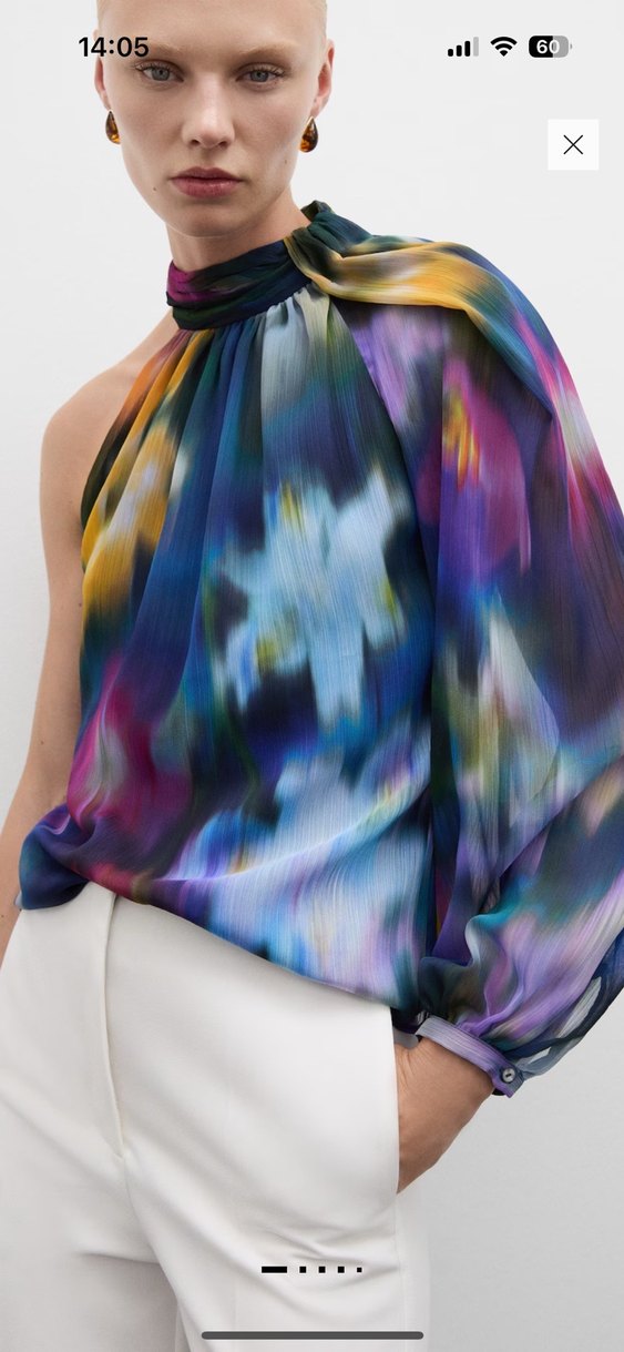 Mango Çok Renkli Bağlama Desenli Drapeli Bluz - Görsel 2