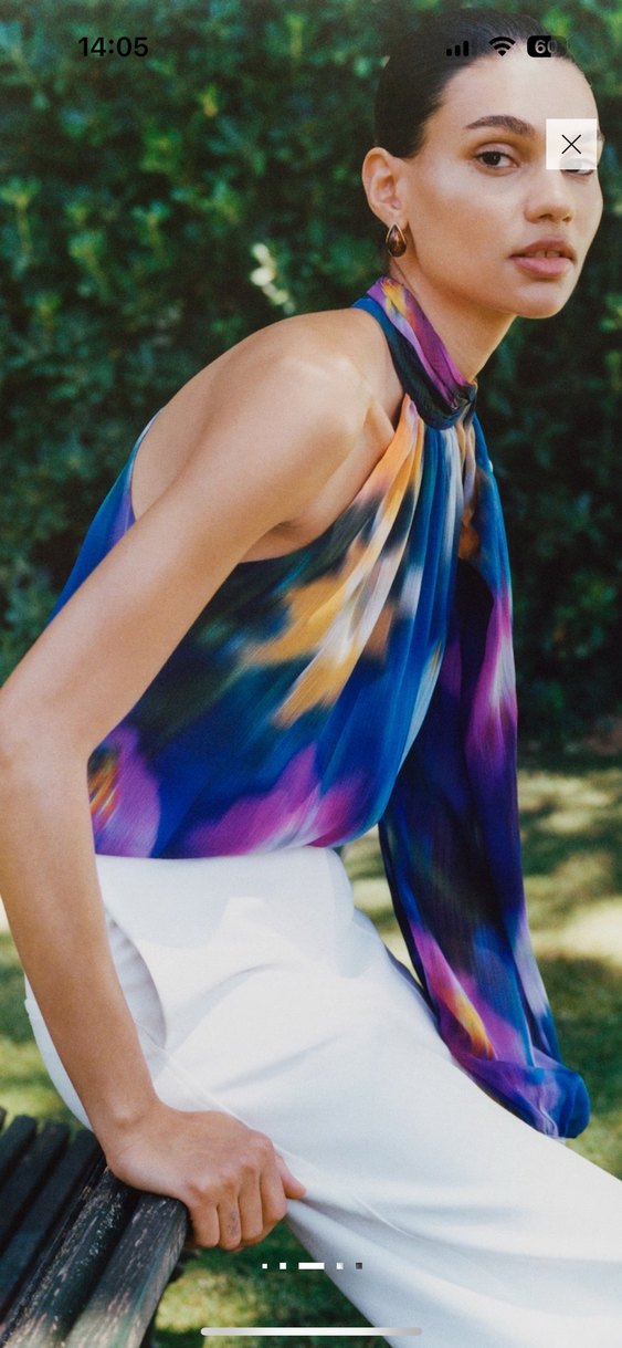 Mango Çok Renkli Bağlama Desenli Drapeli Bluz - Görsel 3