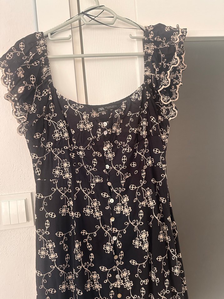 Zara Nakışlı Dantel Detaylı Lacivert Midi Elbise - Görsel 2