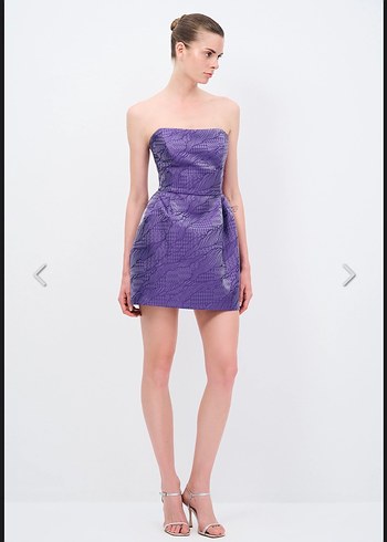 adL Mor Night Zoom Straplez Mini Elbise - Görsel 2