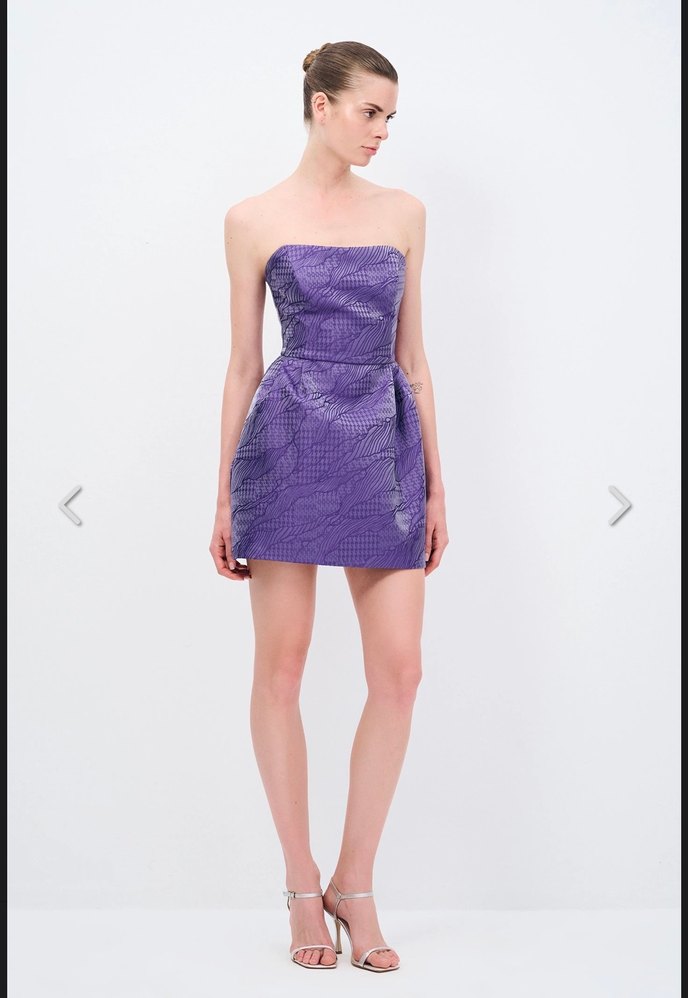 adL Mor Night Zoom Straplez Mini Elbise - Görsel 2